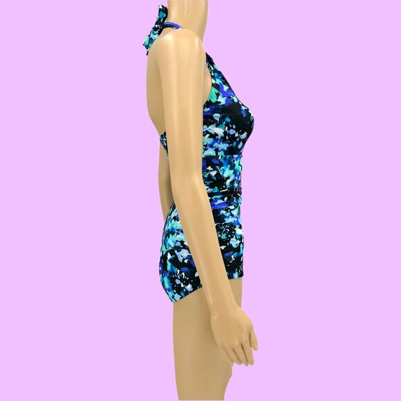 Speedo SMALL Blue Floral Halter Neck One Piece Swimsuit Swimwear Bathing Suit - Picture 2 of 9